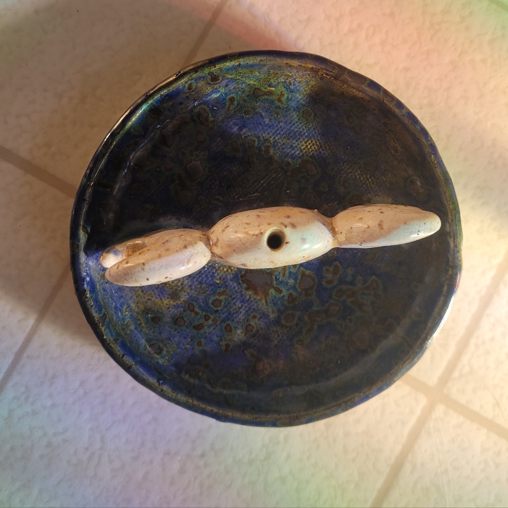 Ceramic Incense Holder Dish Moon Blue White Unique Gift Handmade - Picture 3 of 7
